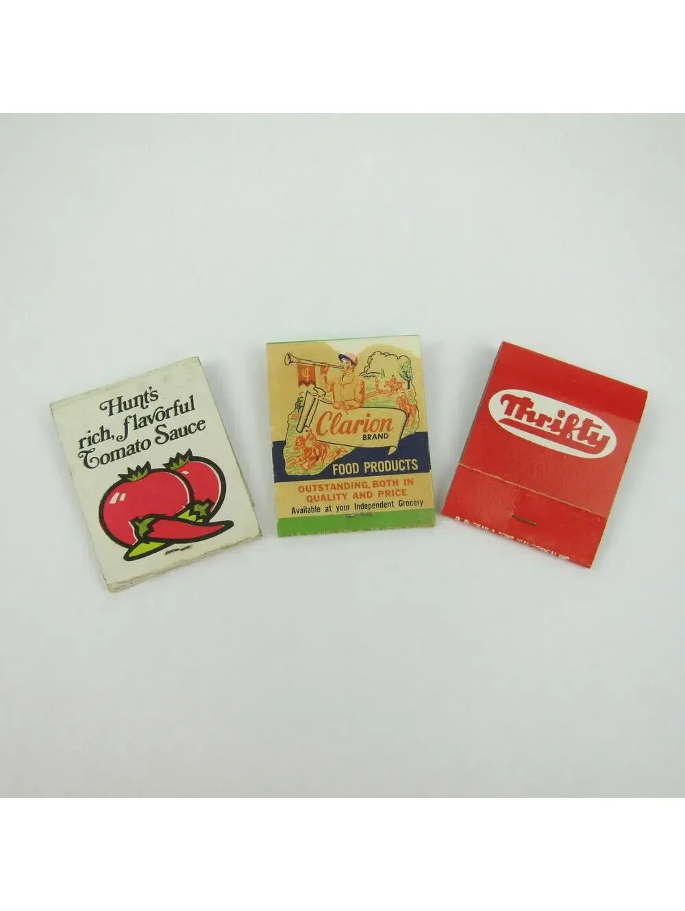 3 Vintage Matchbooks Hunts Tomato Sauce Sweet Brier Clarion & Thrifty Drug Store